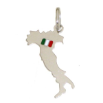 Pendente in argento 925 rodiato, italia lucida con bandiera con smalto.