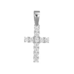 Pendente in argento 925, croce con zirconi bianchi (10×17 mm).