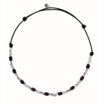 Collana di cuoio con perline di argento e legno