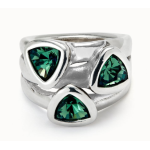 Anello placcato argento Sterling con tre cristalli verdi