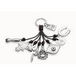 Portachiavi in cuoio e amuleti placcato argento Sterling