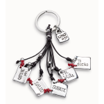 Portachiavi con messaggio in argento Sterling con particolari in cuoio