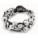 Bracciale largo di cuoio placcato argento Sterling
