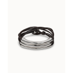 Bracciale a tre giri in cuoio marrone e particolari placcati argento Sterling