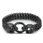 Bracciale da uomo in acciaio inossidabile con teschio nero