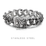 Bracciale da uomo in acciaio con testa di lupo WOLF HEAVY