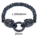 Bracciale da uomo in acciaio nero Double Skull Head