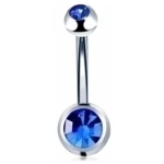 Piercing Ombelico con doppio zircone blu elettrico
