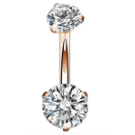 PIERCING OMBELICO IN ACCIAIO CON DOPPIO ZIRCONE INCASTONATO DORATO