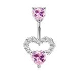 PIERCING OMBELICO IN ACCIAIO CON DOPPIO ZIRCONE INCASTONATO CUORE