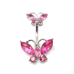 PIERCING OMBELICO IN ACCIAIO CON DOPPIO ZIRCONE INCASTONATO FARFALLA