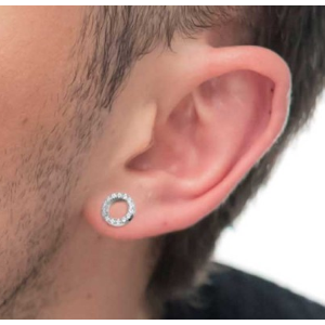 Mono orecchino a lobo cerchio 0,8cm con zirconi bianchi