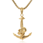 Collana in acciaio con ancora e teschio