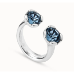 Anello placcato argento Sterling con due cristalli blu opposti