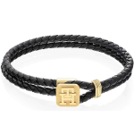 BRACCIALE UOMO IN PELLE NERA DOPPIO GIRO MONOGRAM