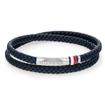 BRACCIALE UOMO IN PELLE INTRECCIATA BLUE NAVY A DOPPIO GIRO