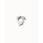 Anello placcato argento Sterling con ovale centrale e due cristalli colore grigio scuro