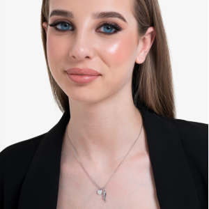 COLLANA IN ACCIAIO CUORE E CORNETTO PORTA FORTUNA