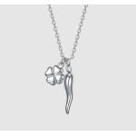 COLLANA IN ACCIAIO QUADRIFOGLIO E CORNETTO PORTA FORTUNA