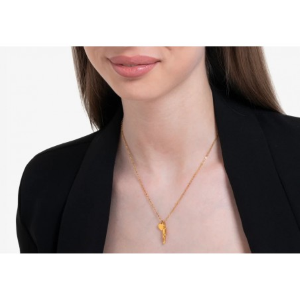 COLLANA IN ACCIAIO CUORE E CORNETTO PORTA FORTUNA DORATO