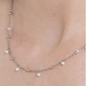 COLLANA DONNA IN ACCIAIO CON PERLE BIANCHE