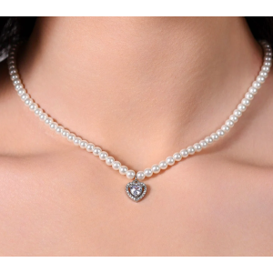 COLLANA DONNA IN ACCIAIO PERLE E CUORE ZIRCONE BIANCO