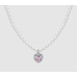 COLLANA DONNA IN ACCIAIO PERLE E CUORE ZIRCONE ROSA