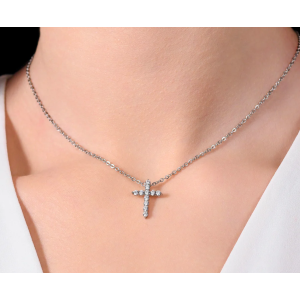 COLLANA DONNA IN ACCIAIO CROCE ZIRCONI BIANCHI