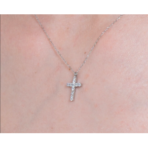 COLLANA DONNA IN ACCIAIO CON CROCE E ZIRCONI BIANCHI