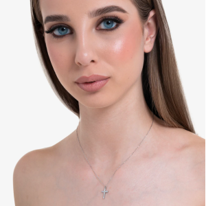 COLLANA DONNA IN ACCIAIO CON CROCE E ZIRCONI BIANCHI