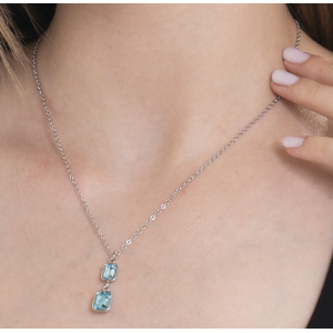 COLLANA DONNA IN ACCIAIO CON CRISTALLI  ACQUA MARINA