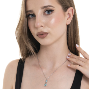 COLLANA DONNA IN ACCIAIO CON CRISTALLI  ACQUA MARINA