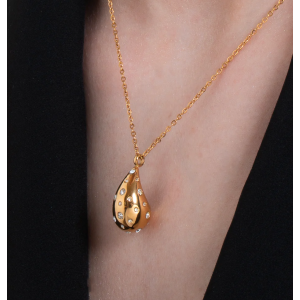 COLLANA DONNA GOCCIA IN ACCIAIO E IP GOLD CON CRISTALLI BIANCHI