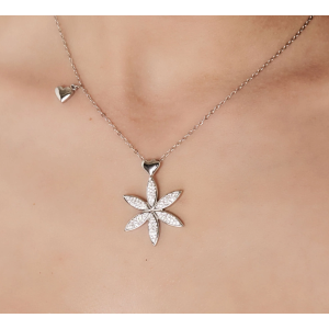 COLLANA DONNA IN ACCIAIO CON FIORE DELLA VITA E CUORE