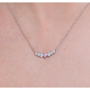 COLLANA DONNA IN ACCIAIO CON CUORE ROSA E CRISTALLI BIANCHI
