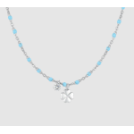 COLLANA DONNA IN ACCIAIO CON QUADRIFOGLIO,CRISTALLO E PIETRE CON SMALTO TURCHESE