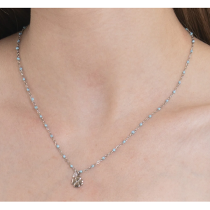 COLLANA DONNA IN ACCIAIO CON QUADRIFOGLIO,CRISTALLO E PIETRE CON SMALTO TURCHESE