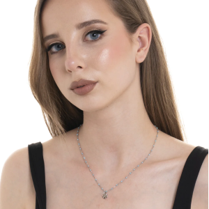 COLLANA DONNA IN ACCIAIO CON QUADRIFOGLIO,CRISTALLO E PIETRE CON SMALTO TURCHESE
