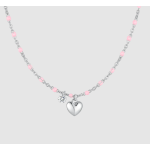 COLLANA DONNA IN ACCIAIO CON CUORE, CRISTALLO E PIETRE CON SMALTO ROSA