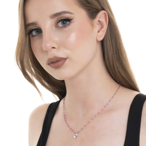 COLLANA DONNA IN ACCIAIO CON STELLA, CRTISTALLO E PIETRE CON SMALTO FUCSIA
