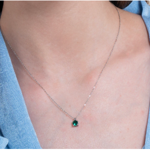 COLLANA DONNA IN ACCIAIO PUNTO LUCE VERDE SMERALDO