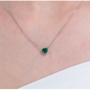 COLLANA DONNA IN ACCIAIO CON CUORE CRISTALLO VERDE