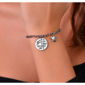 BRACCIALE DONNA IN ACCIAIO LA VITA E' MAGICA CON UN'AMICA COME TE