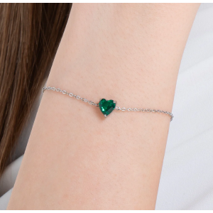 BRACCIALE DONNA IN ACCIAIO CON CUORE CRISTALLO VERDE