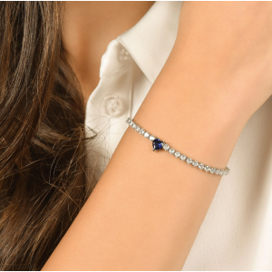 BRACCIALE DONNA IN ACCIAIO CON CRISTALLI BIANCHI E CUORE CRISTALLO BLU