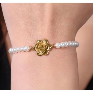 BRACCIALE DONNA IN ACCIAIO IP GOLD PERLE E ROSA