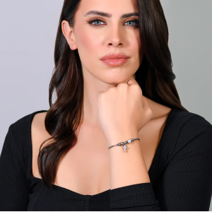 BRACCIALE DONNA IN ACCIAIO CROCE E CRISTALLI