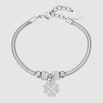BRACCIALE DONNA IN ACCIAIO CON QUADRIFOGLIO E CRISTALLI BIANCHI