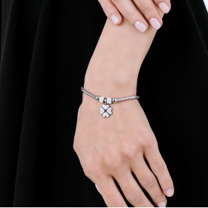 BRACCIALE DONNA IN ACCIAIO CON QUADRIFOGLIO E CRISTALLI BIANCHI