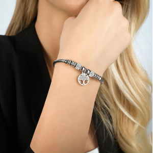 BRACCIALE DONNA IN ACCIAIO CON ALBERO DELLA VITA CON CRISTALLI BIANCHI